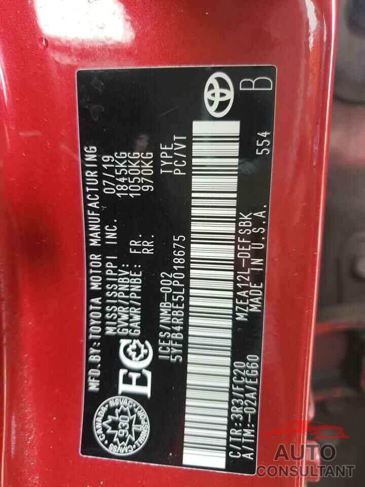 TOYOTA COROLLA 2020 - 5YFB4RBE5LP018675