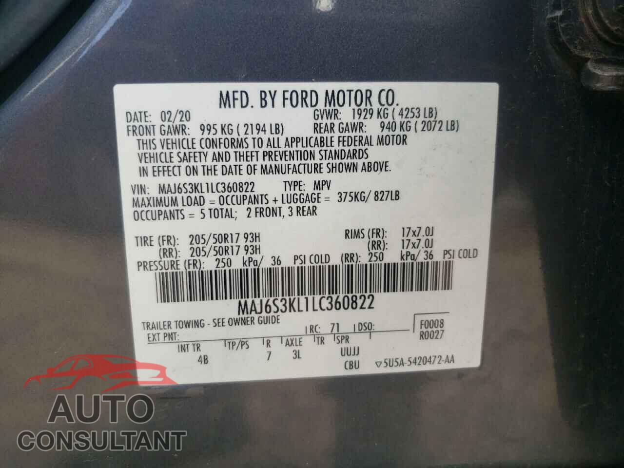 FORD ECOSPORT 2020 - MAJ6S3KL1LC360822