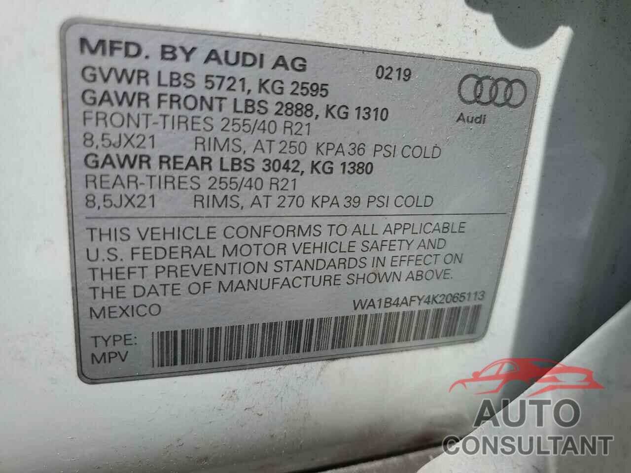 AUDI SQ5 2019 - WA1B4AFY4K2065113