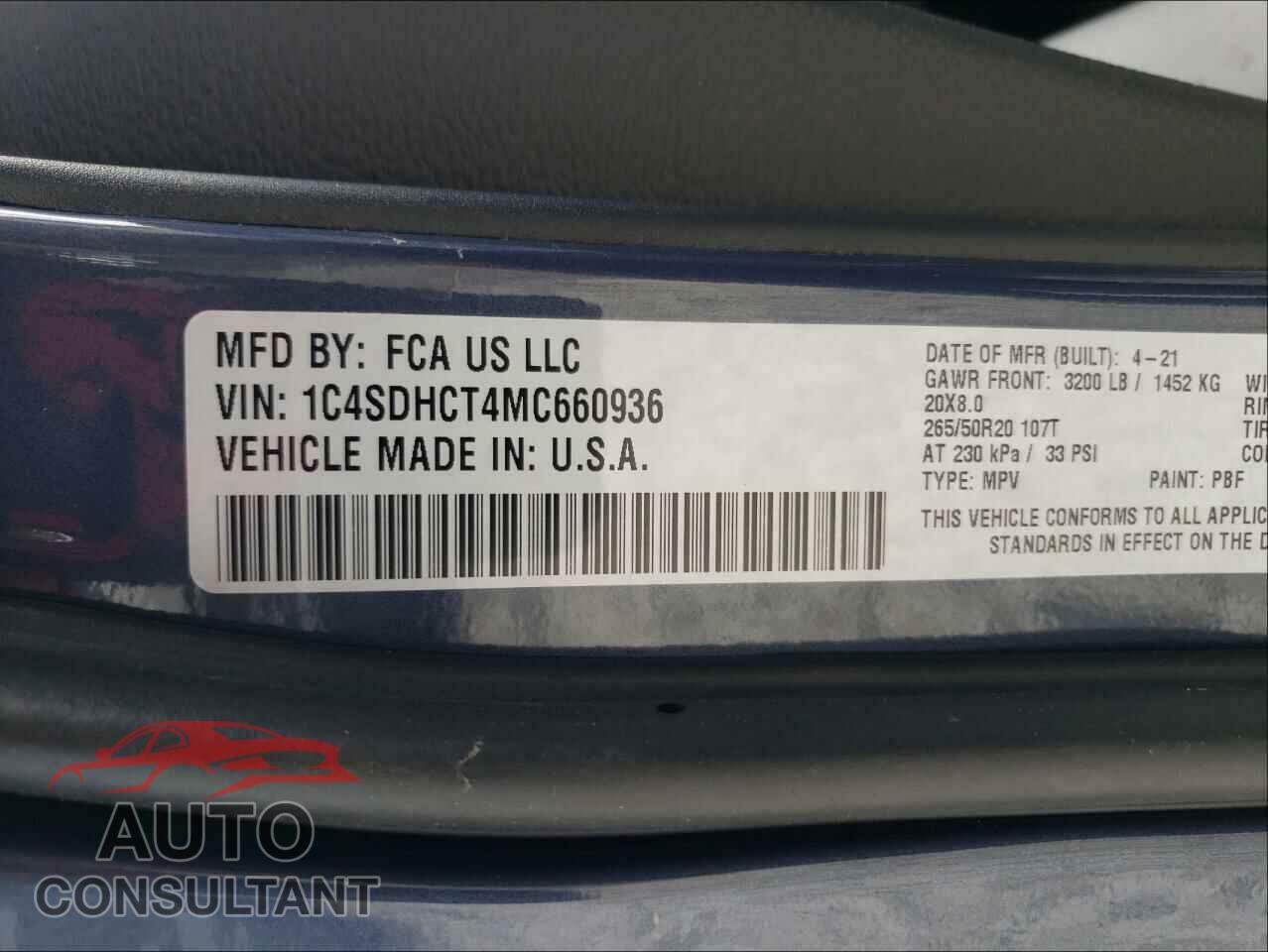 DODGE DURANGO 2021 - 1C4SDHCT4MC660936
