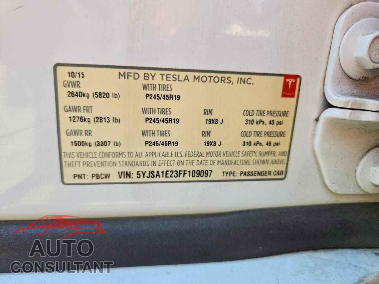 TESLA MODEL S 2015 - 5YJSA1E23FF109097