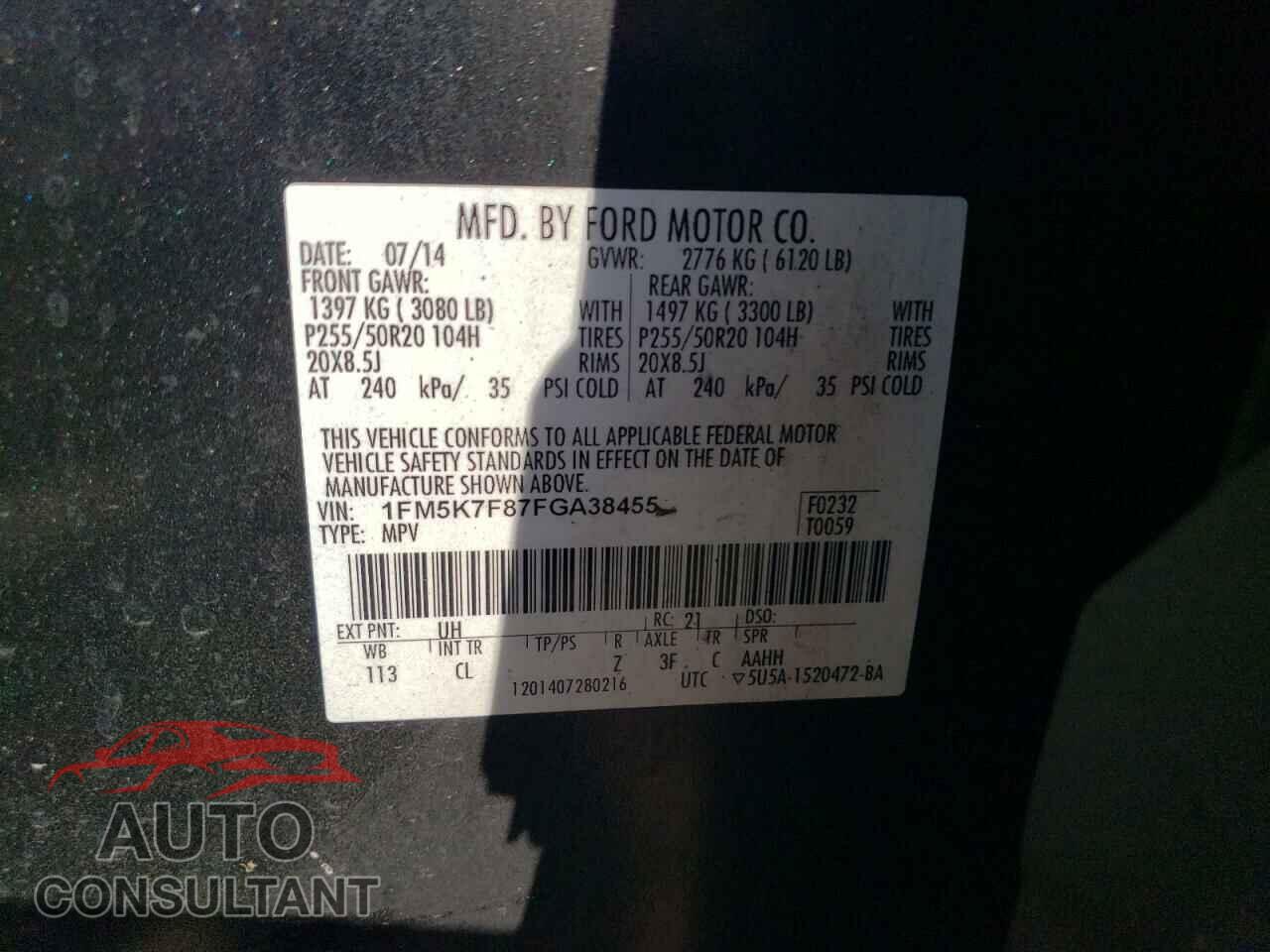FORD EXPLORER 2015 - 1FM5K7F87FGA38455
