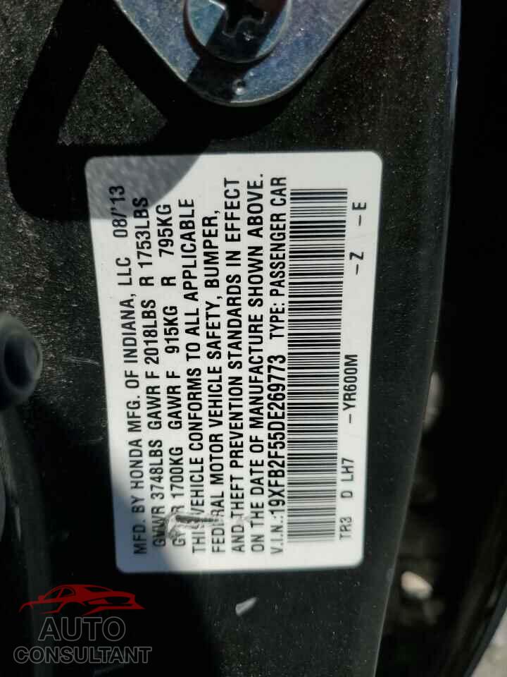 HONDA CIVIC 2013 - 19XFB2F55DE269773