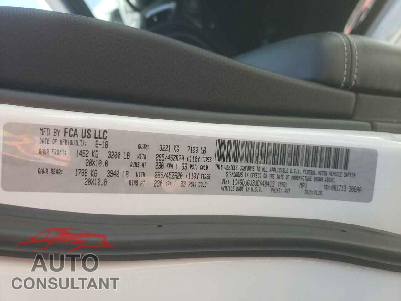 DODGE DURANGO 2018 - 1C4SDJGJ3JC448413