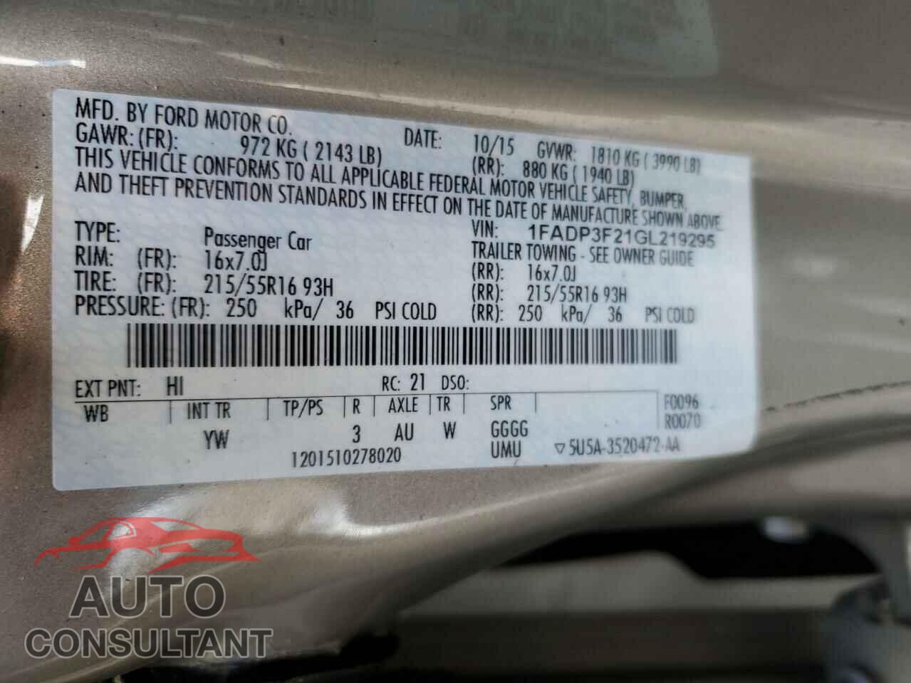 FORD FOCUS 2016 - 1FADP3F21GL219295