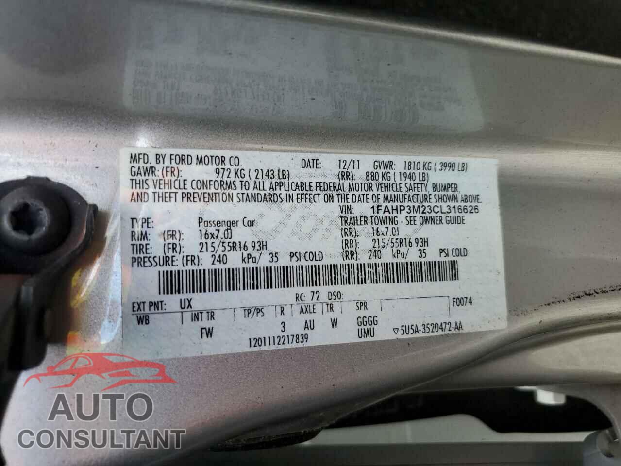 FORD FOCUS 2012 - 1FAHP3M23CL316626