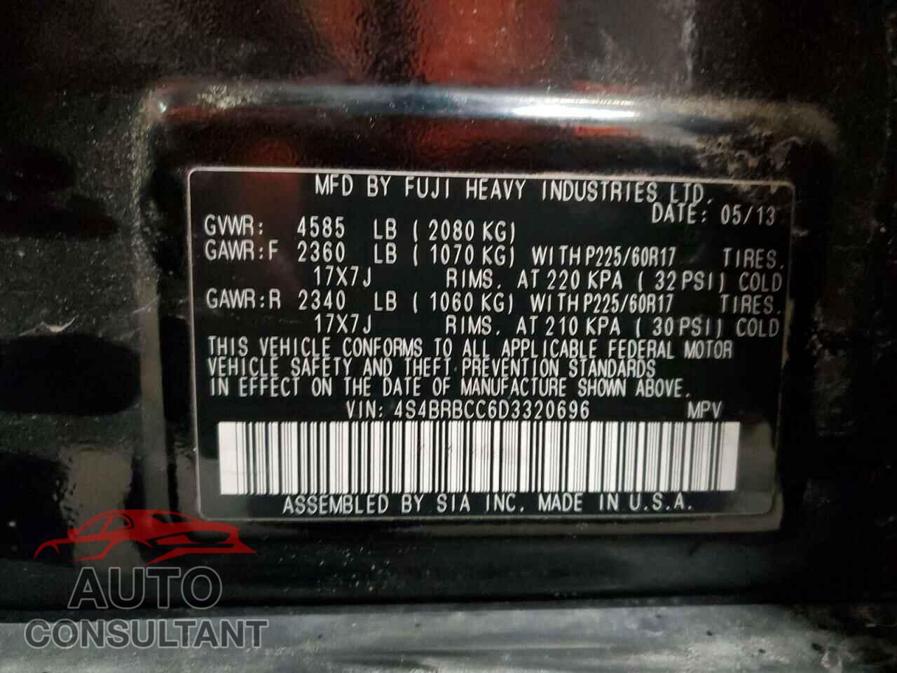 SUBARU OUTBACK 2013 - 4S4BRBCC6D3320696