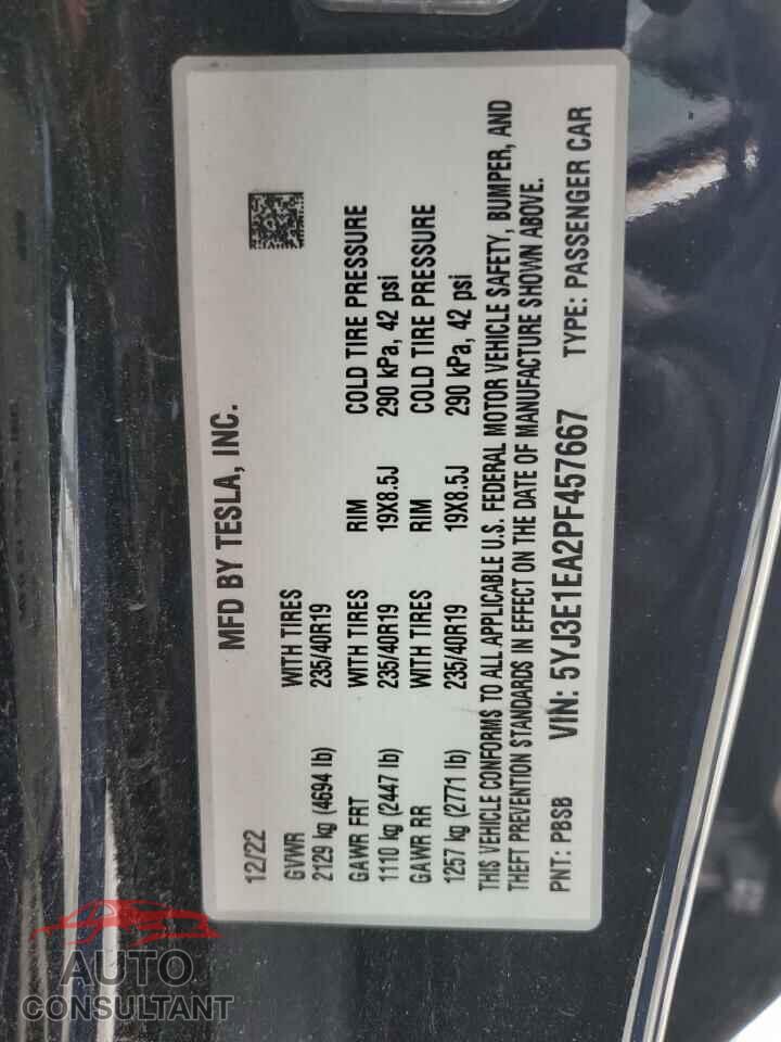 TESLA MODEL 3 2023 - 5YJ3E1EA2PF457667