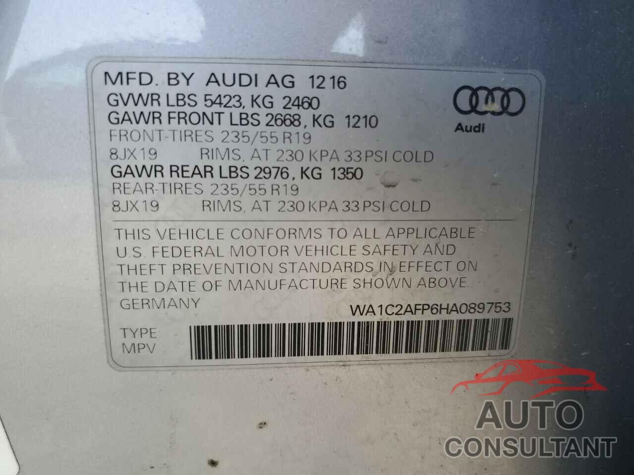 AUDI Q5 2017 - WA1C2AFP6HA089753