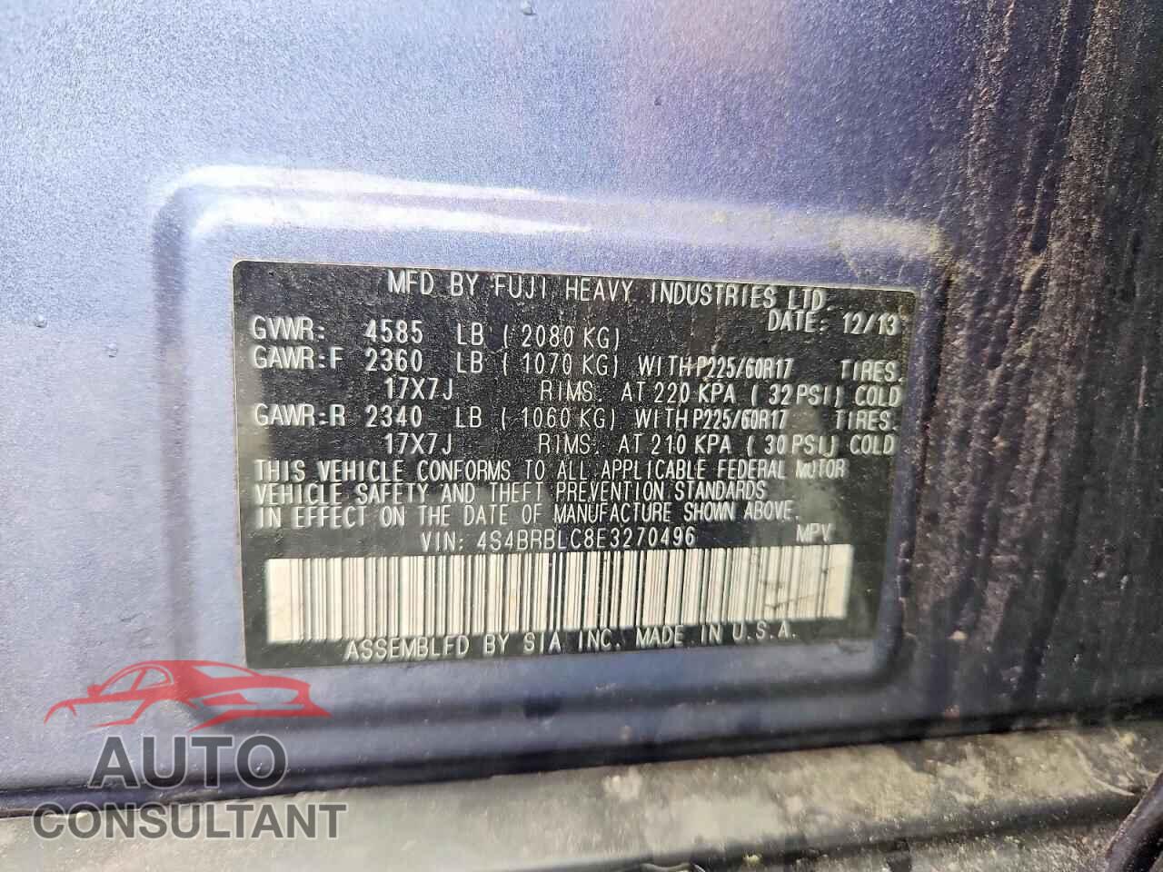 SUBARU OUTBACK 2014 - 4S4BRBLC8E3270496