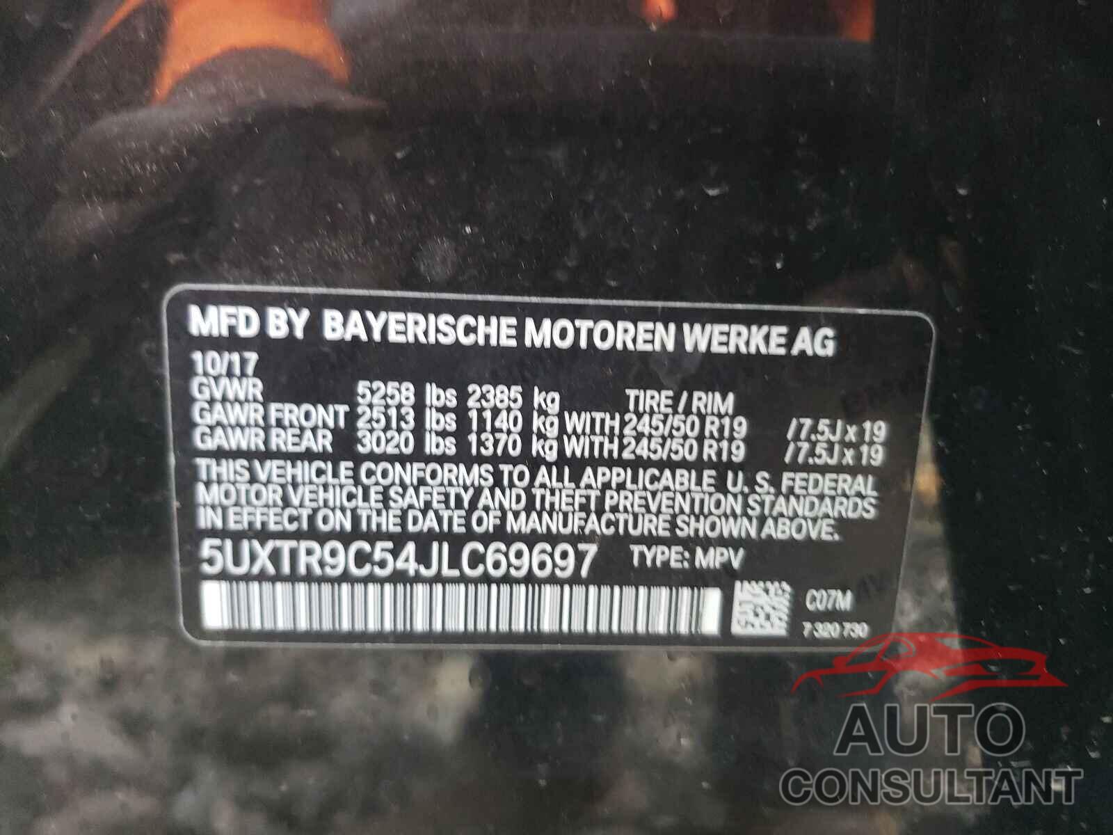 BMW X3 2018 - 5UXTR9C54JLC69697