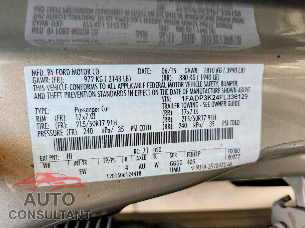 FORD FOCUS 2015 - 1FADP3K24FL336129