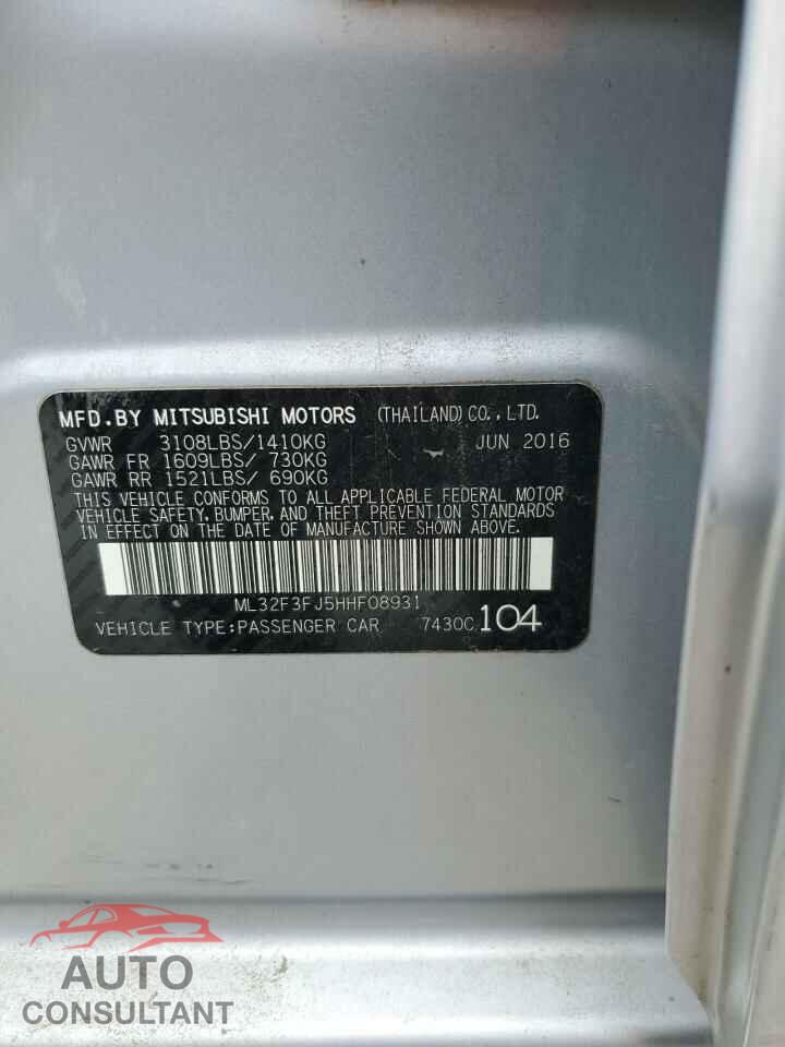 MITSUBISHI MIRAGE 2017 - ML32F3FJ5HHF08931