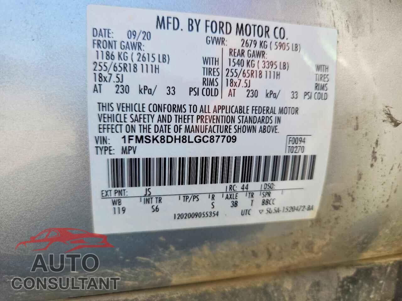 FORD EXPLORER 2020 - 1FMSK8DH8LGC87709
