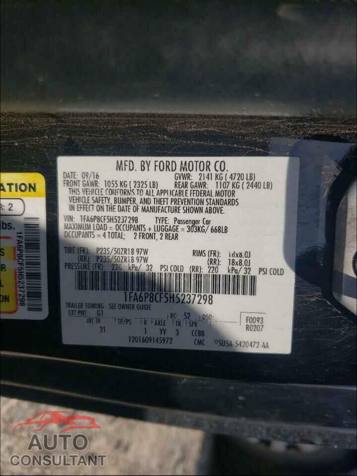FORD MUSTANG 2017 - 1FA6P8CF5H5237298