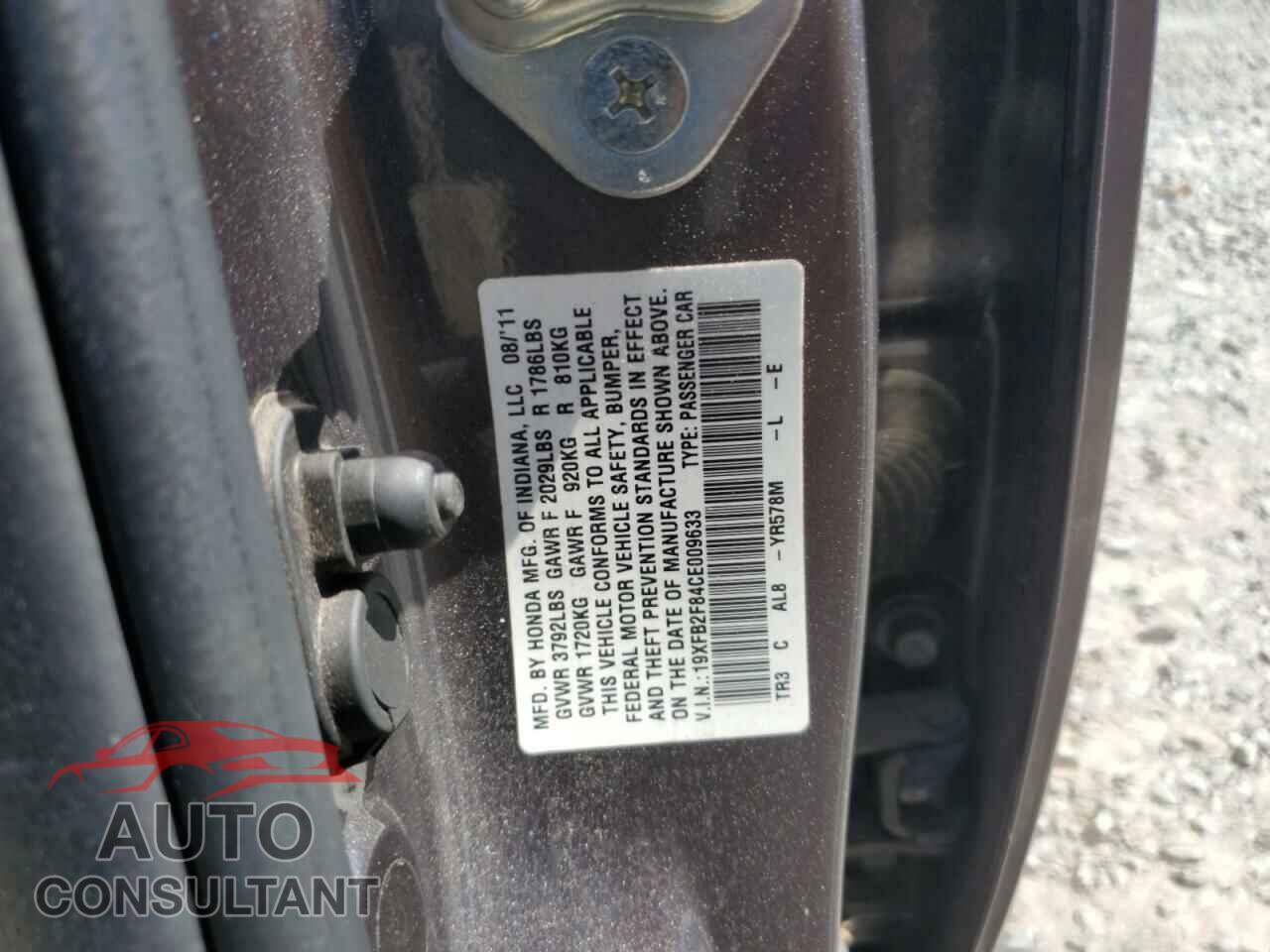 HONDA CIVIC 2012 - 19XFB2F84CE009633