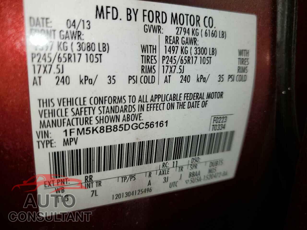 FORD EXPLORER 2013 - 1FM5K8B85DGC56161