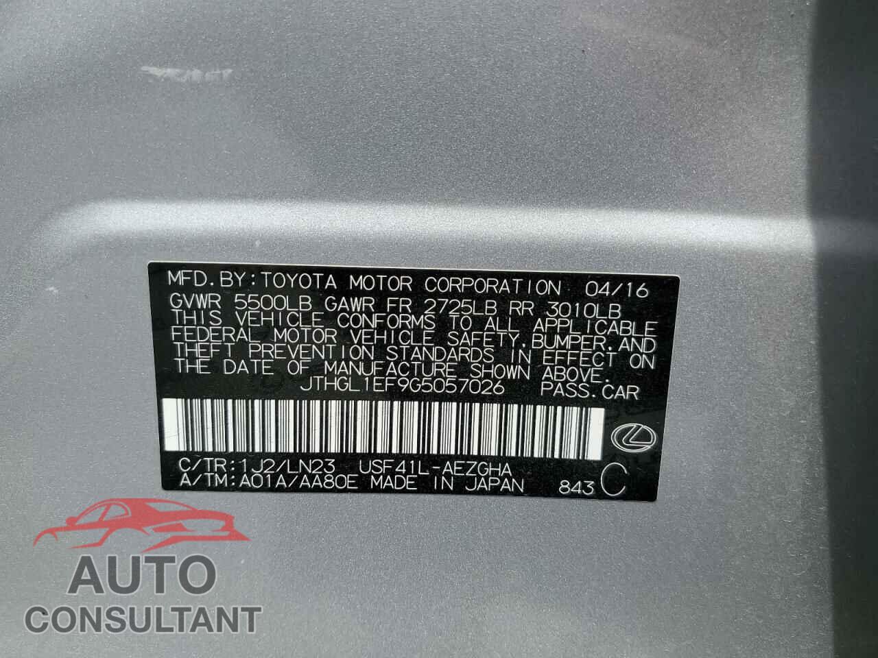 LEXUS LS460 2016 - JTHGL1EF9G5057026