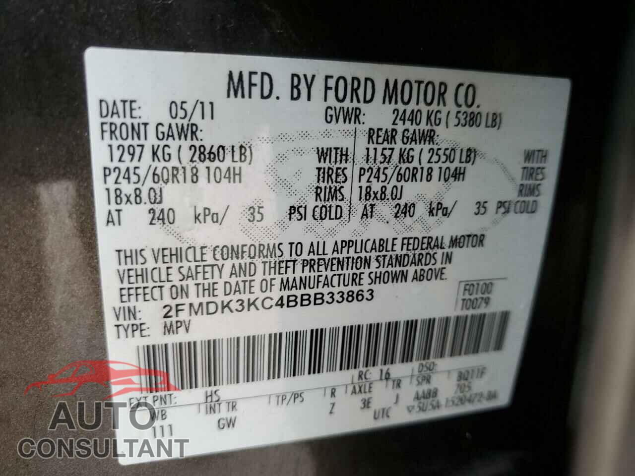 FORD EDGE 2011 - 2FMDK3KC4BBB33863