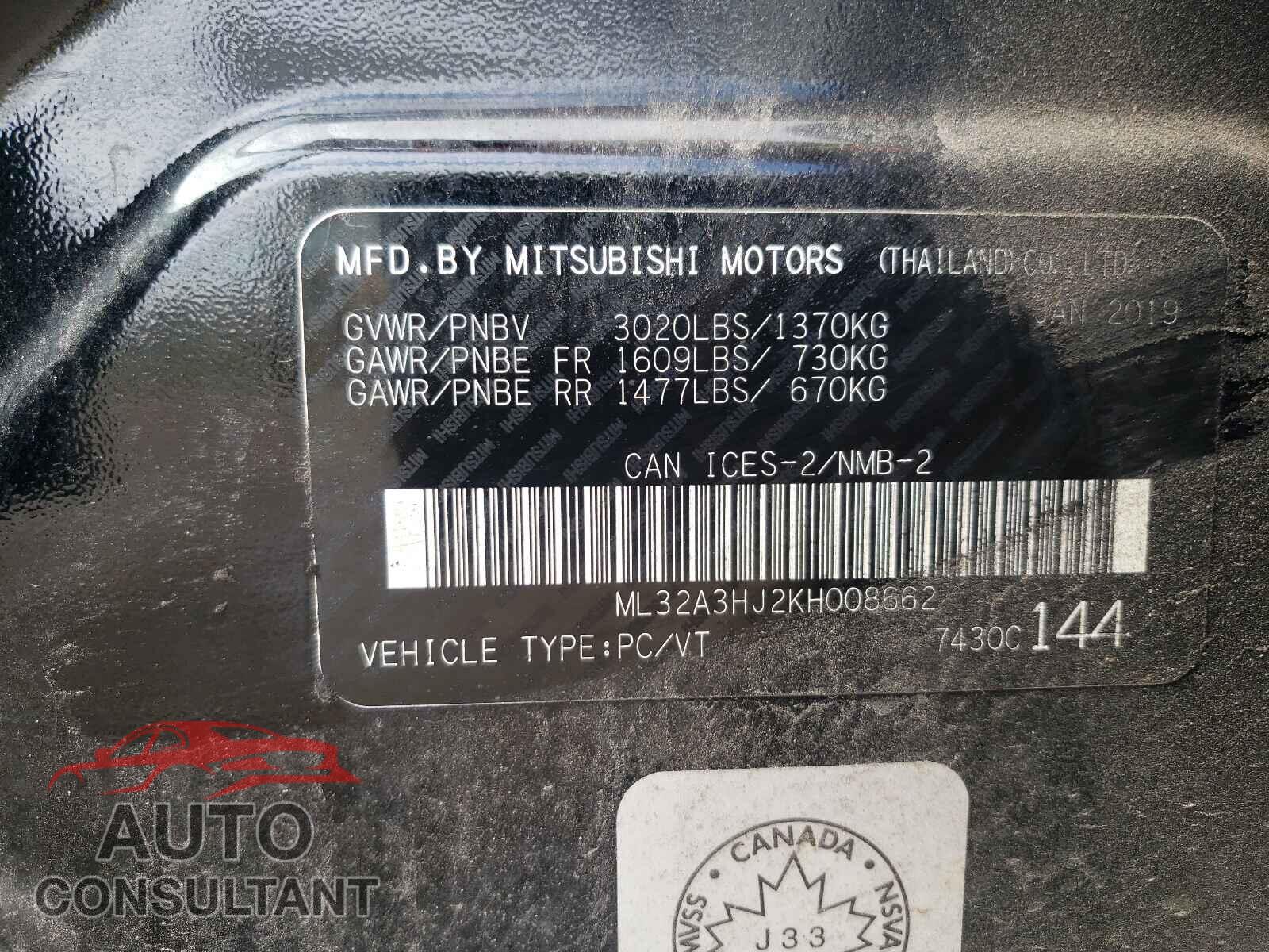 MITSUBISHI MIRAGE 2019 - ML32A3HJ2KH008662