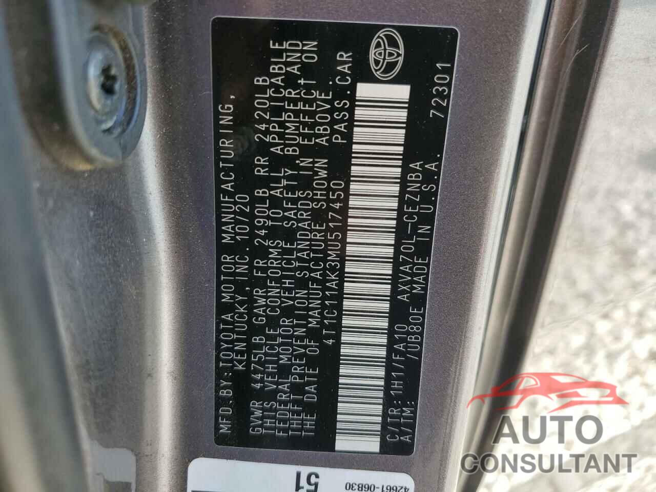 TOYOTA CAMRY 2021 - 4T1C11AK3MU517450