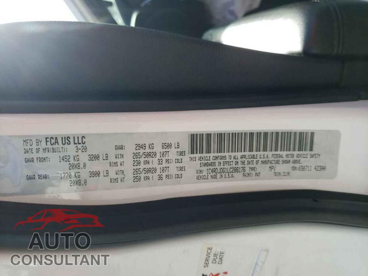 DODGE DURANGO 2020 - 1C4RDJDG1LC286176