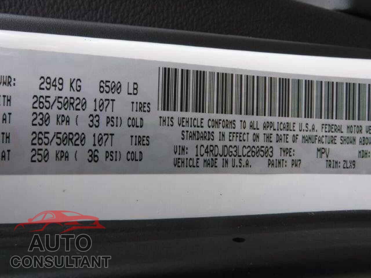 DODGE DURANGO 2020 - 1C4RDJDG3LC260503