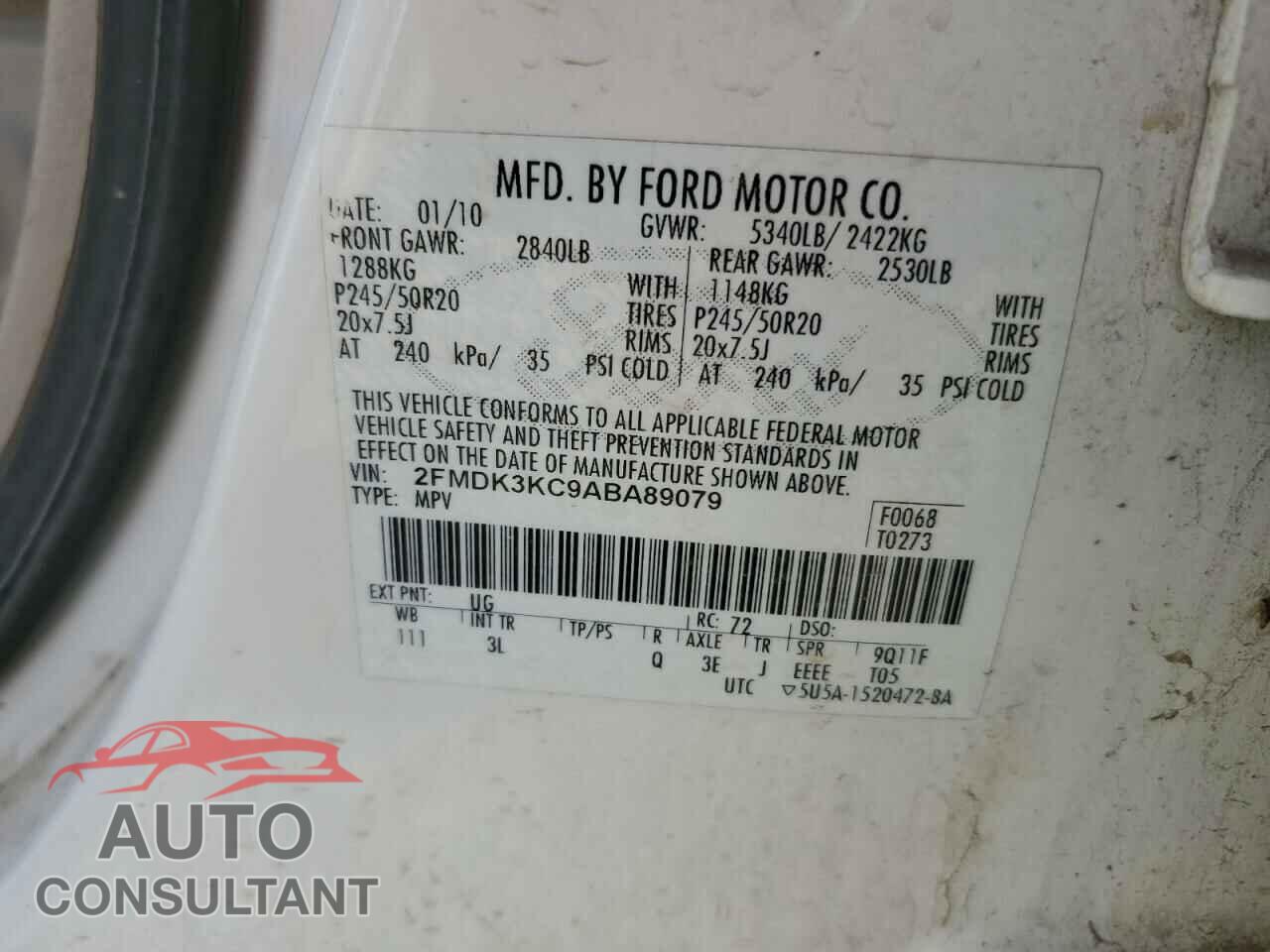 FORD EDGE 2010 - 2FMDK3KC9ABA89079