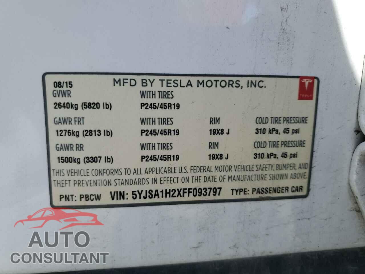TESLA MODEL S 2015 - 5YJSA1H2XFF093797