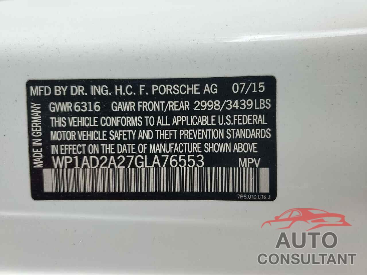 PORSCHE CAYENNE 2016 - WP1AD2A27GLA76553