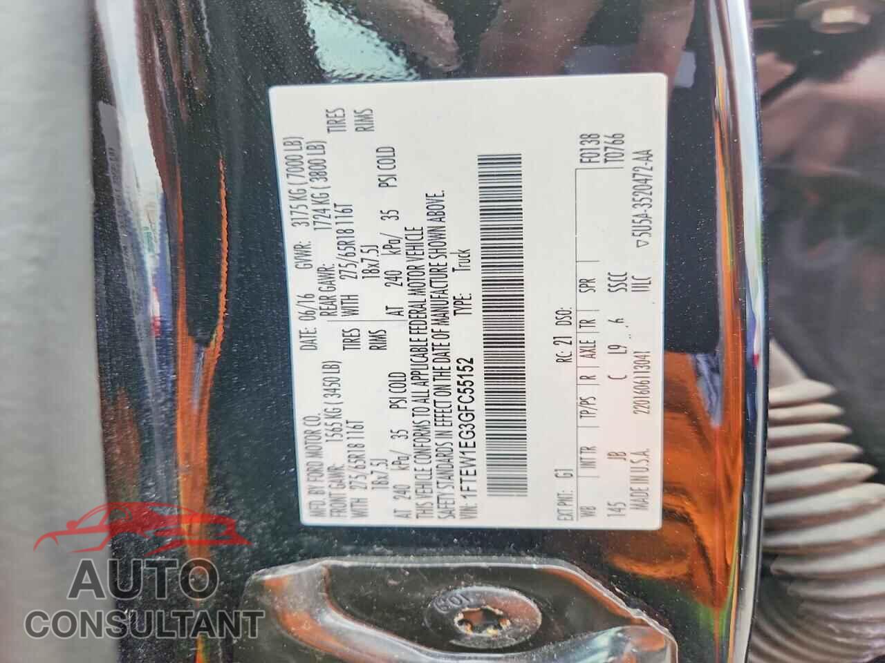 FORD F150 2016 - 1FTEW1EG3GFC55152