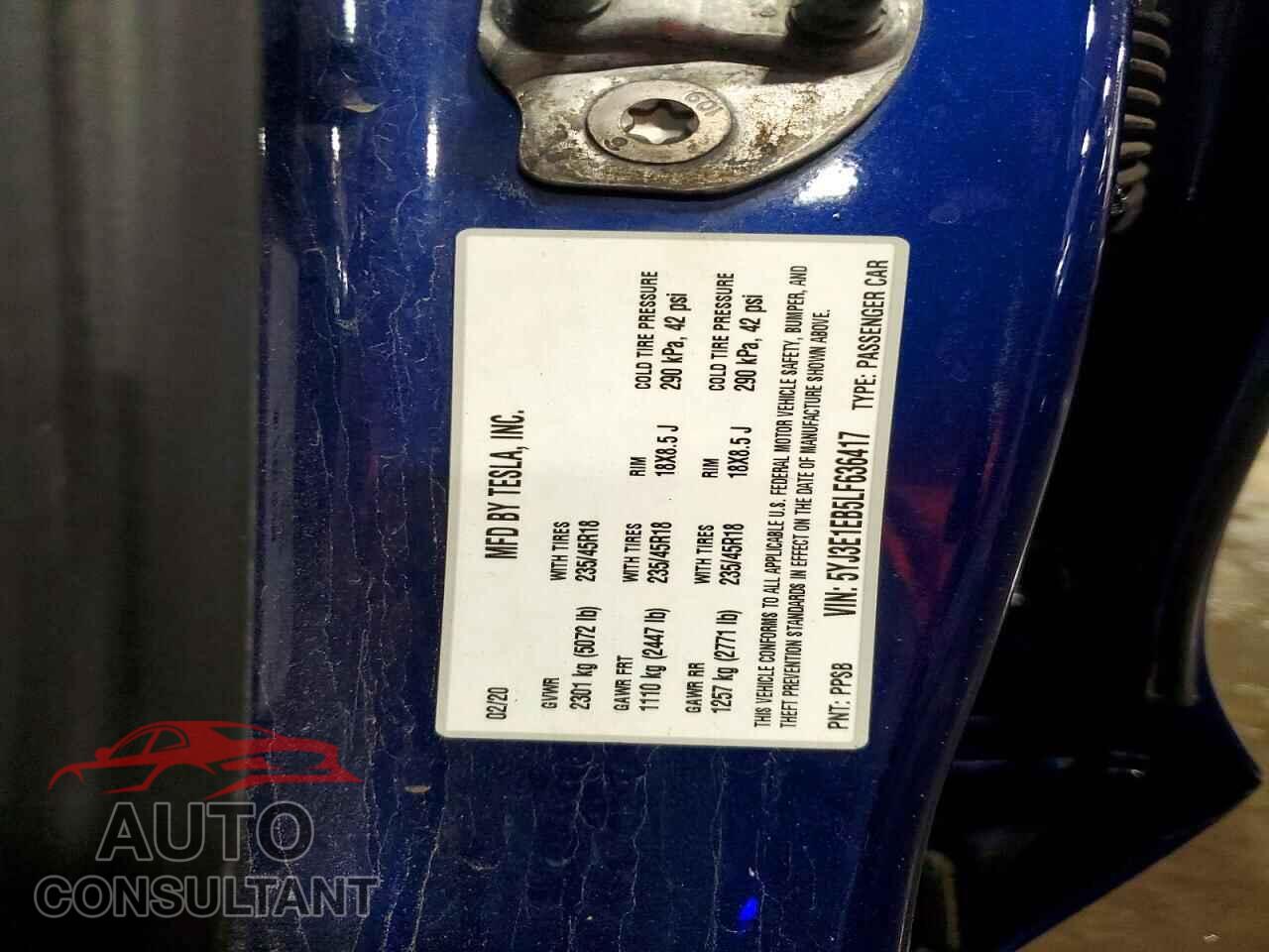TESLA MODEL 3 2020 - 5YJ3E1EB5LF636417