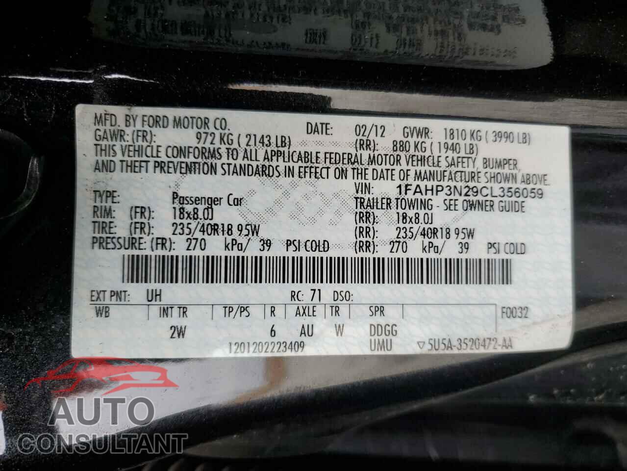 FORD FOCUS 2012 - 1FAHP3N29CL356059