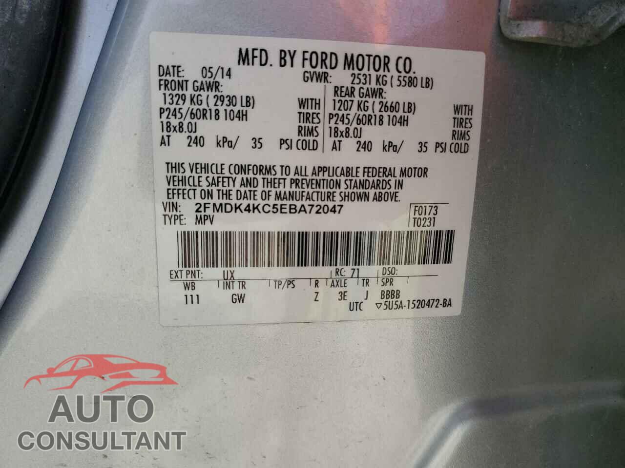 FORD EDGE 2014 - 2FMDK4KC5EBA72047