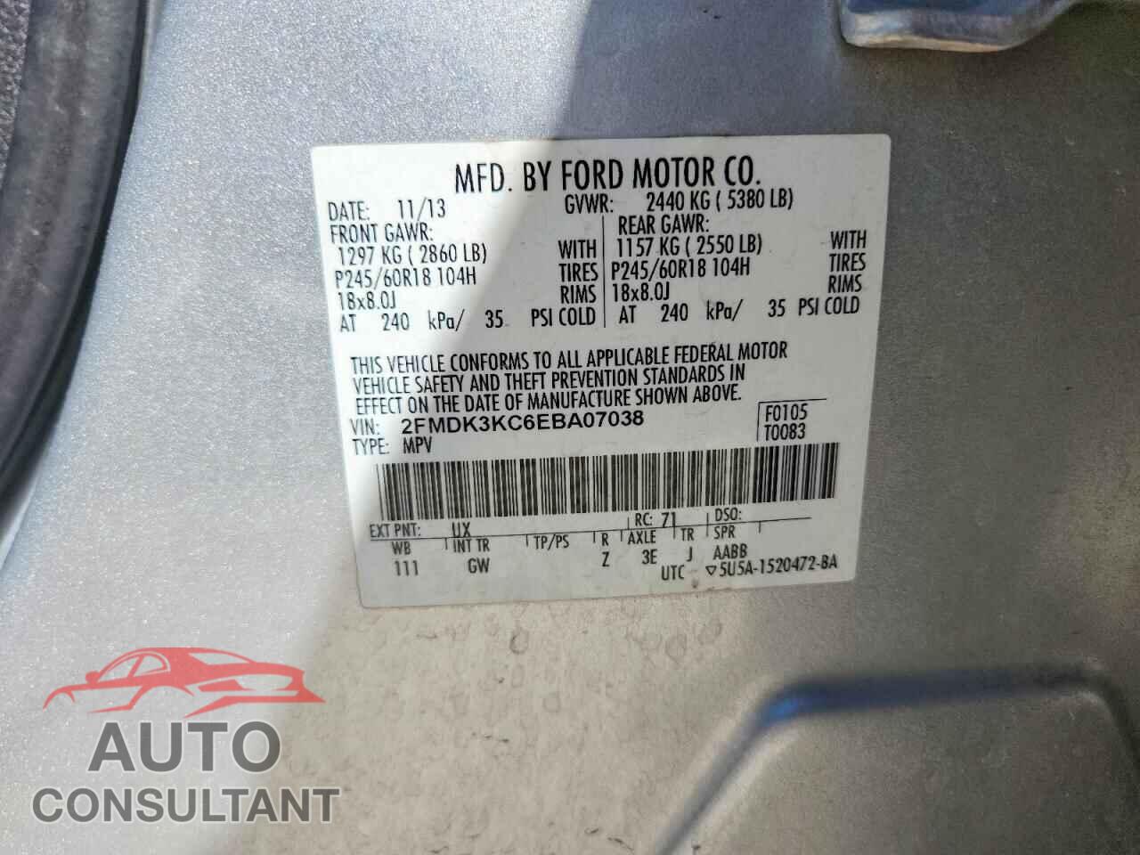 FORD EDGE 2014 - 2FMDK3KC6EBA07038