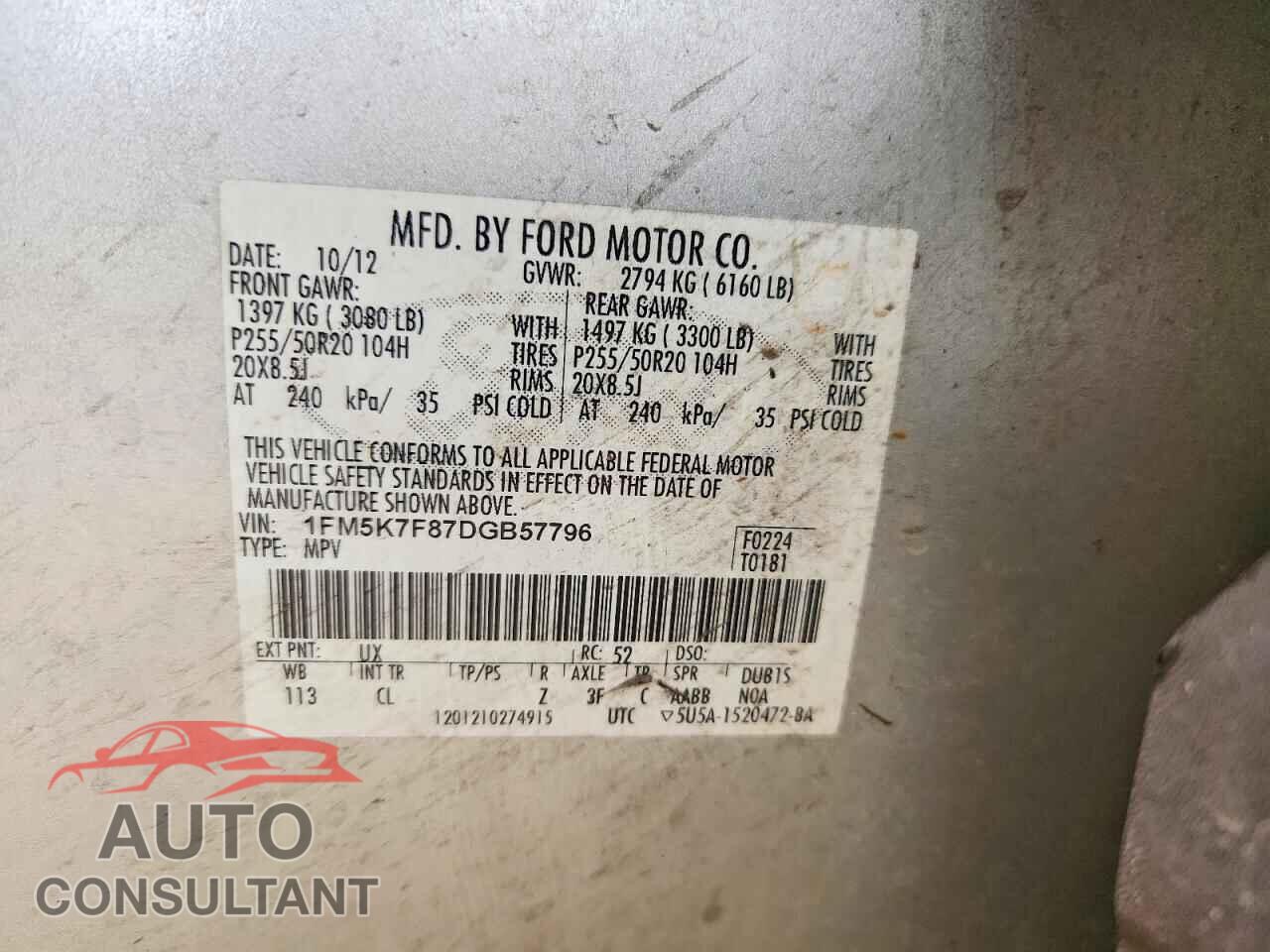 FORD EXPLORER 2013 - 1FM5K7F87DGB57796