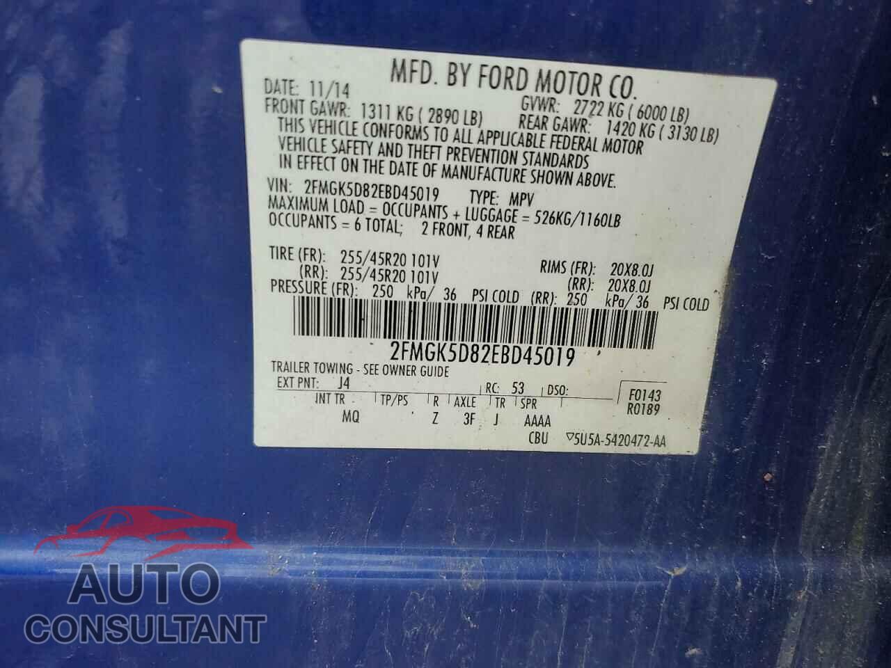 FORD FLEX 2014 - 2FMGK5D82EBD45019