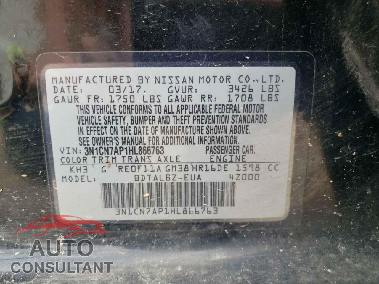 NISSAN VERSA 2017 - 3N1CN7AP1HL866763