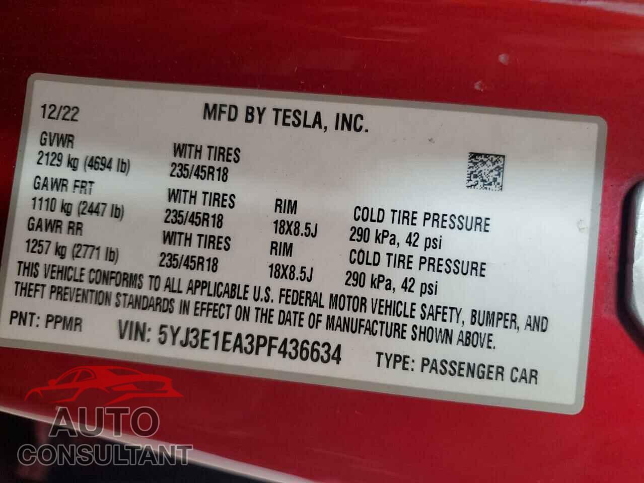 TESLA MODEL 3 2023 - 5YJ3E1EA3PF436634