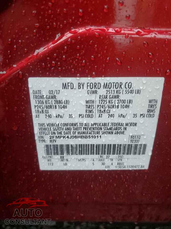 FORD EDGE 2017 - 2FMPK4J98HBB51011