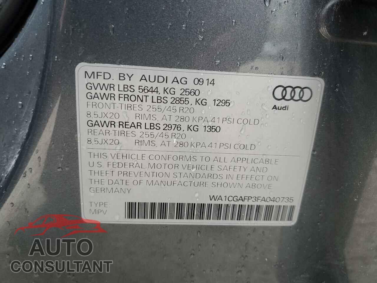 AUDI SQ5 2015 - WA1CGAFP3FA040735