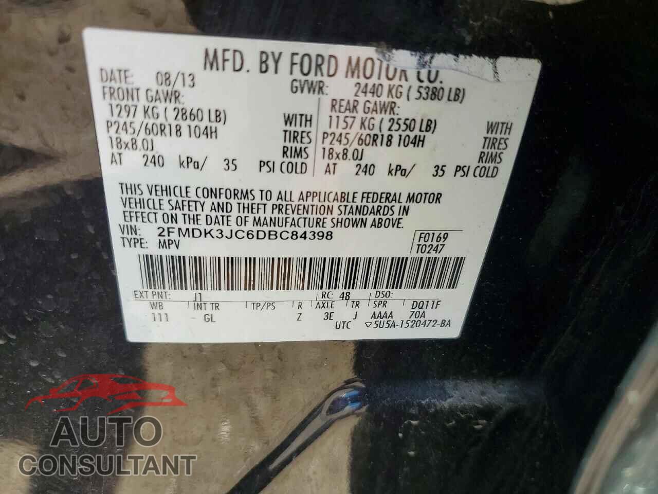 FORD EDGE 2013 - 2FMDK3JC6DBC84398