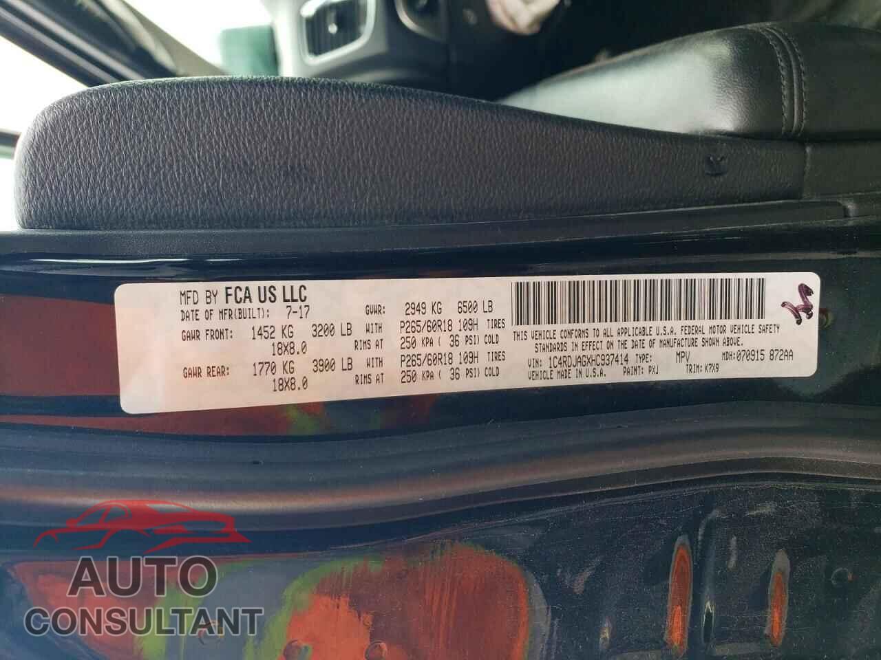 DODGE DURANGO 2017 - 1C4RDJAGXHC937414