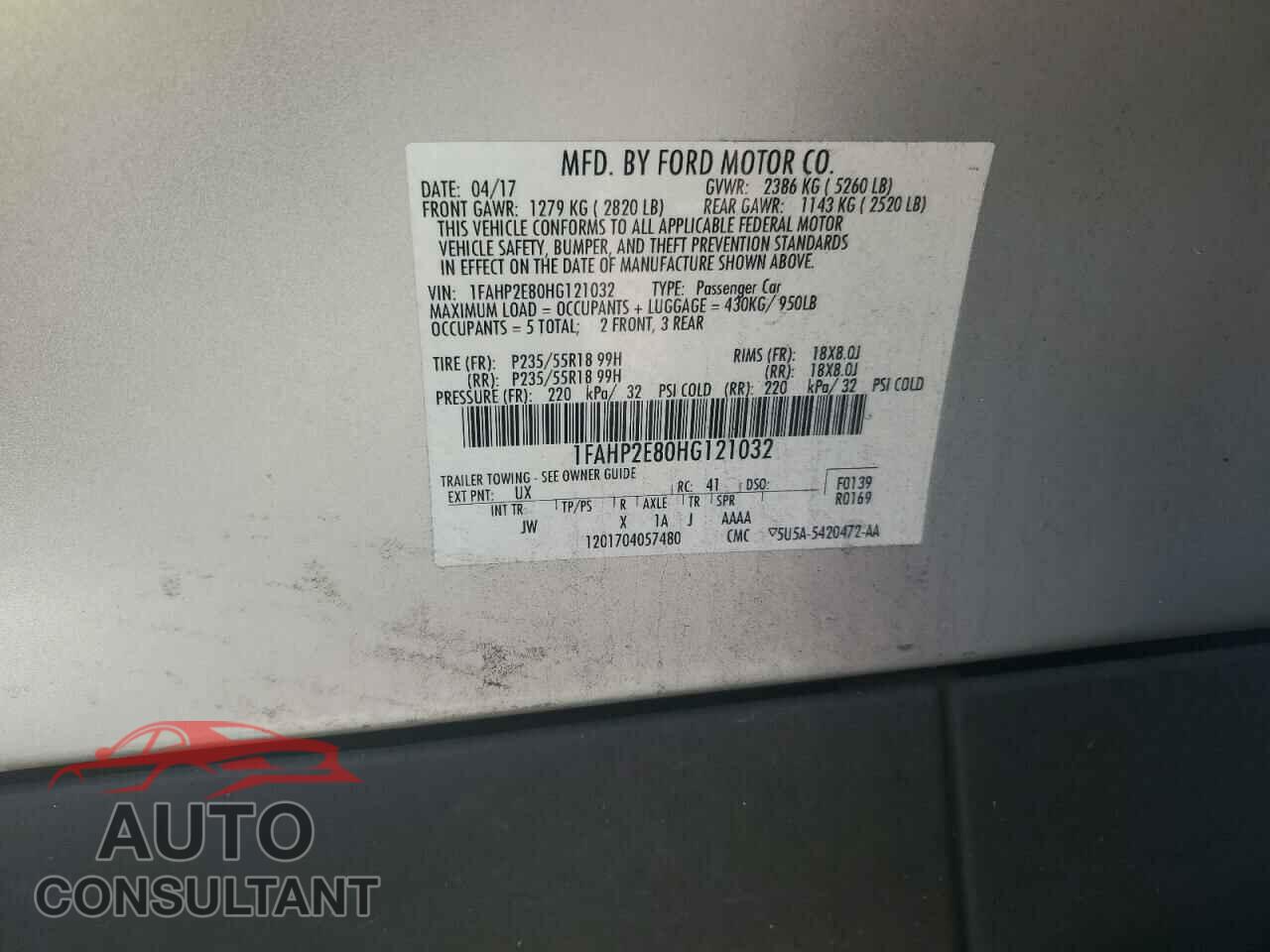 FORD TAURUS 2017 - 1FAHP2E80HG121032