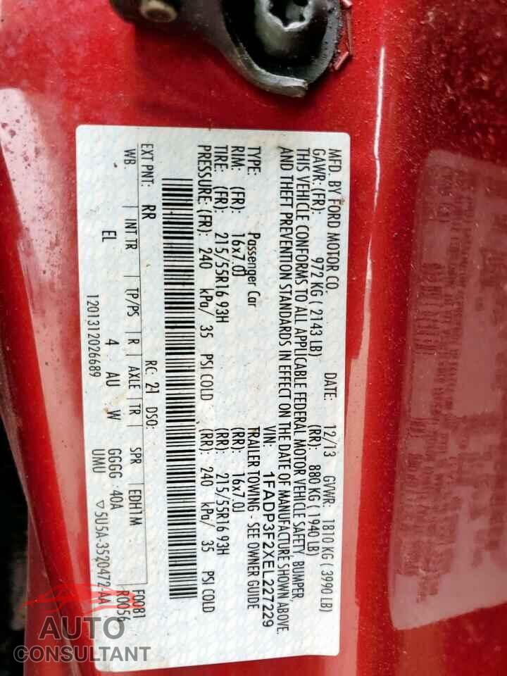 FORD FOCUS 2014 - 1FADP3F2XEL227229