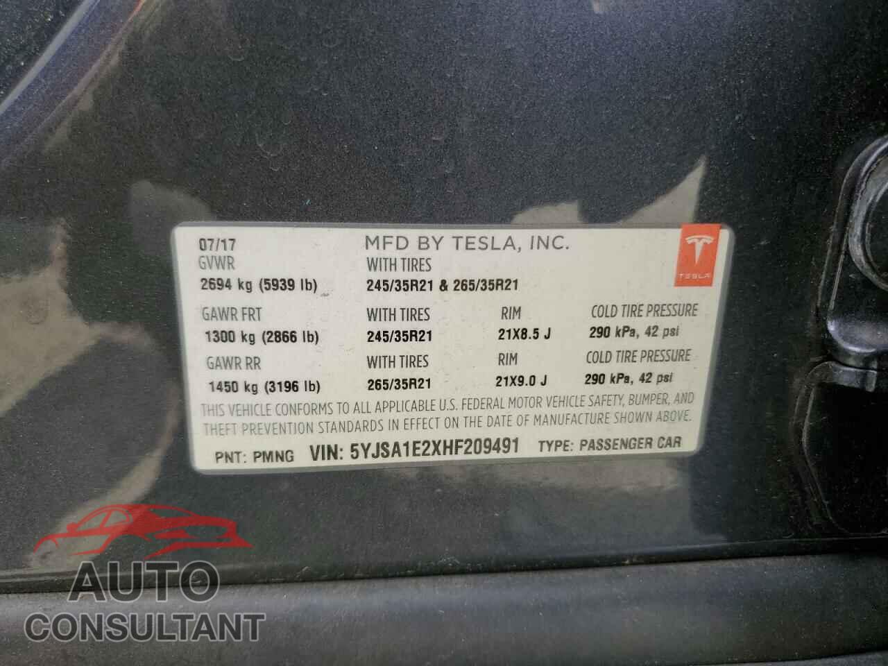 TESLA MODEL S 2017 - 5YJSA1E2XHF209491