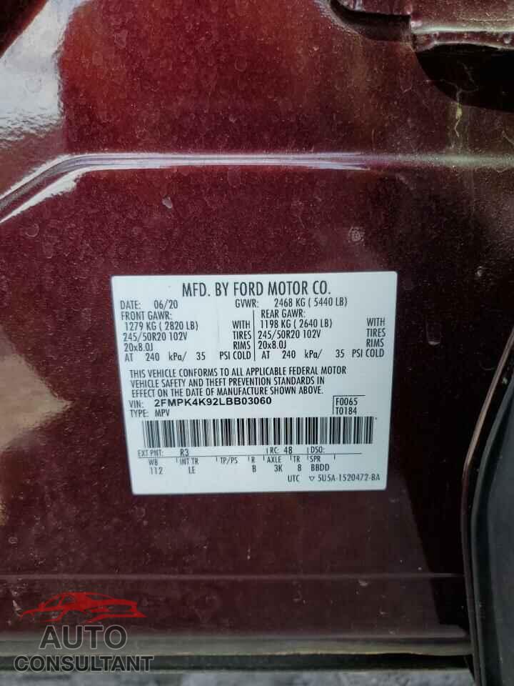 FORD EDGE 2020 - 2FMPK4K92LBB03060