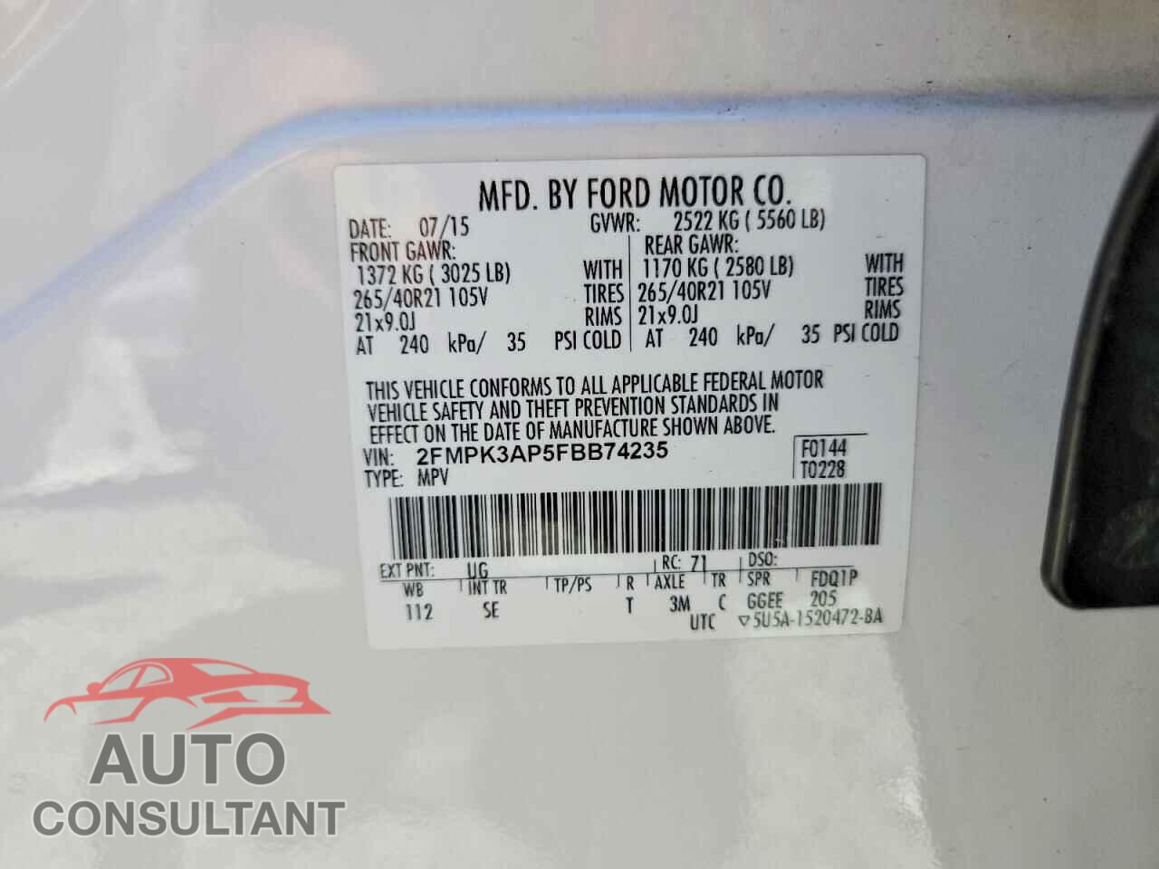 FORD EDGE 2015 - 2FMPK3AP5FBB74235