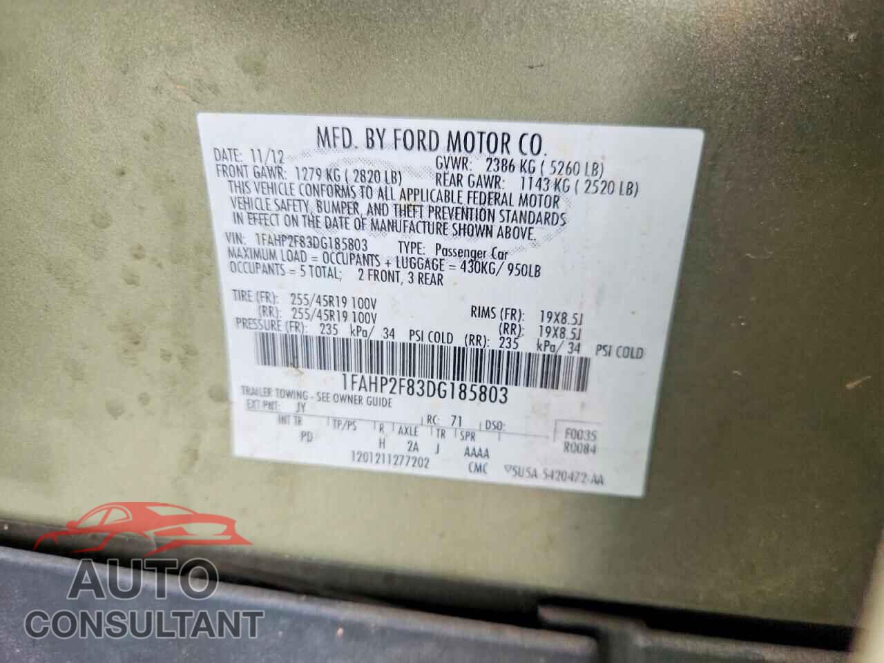 FORD TAURUS 2013 - 1FAHP2F83DG185803