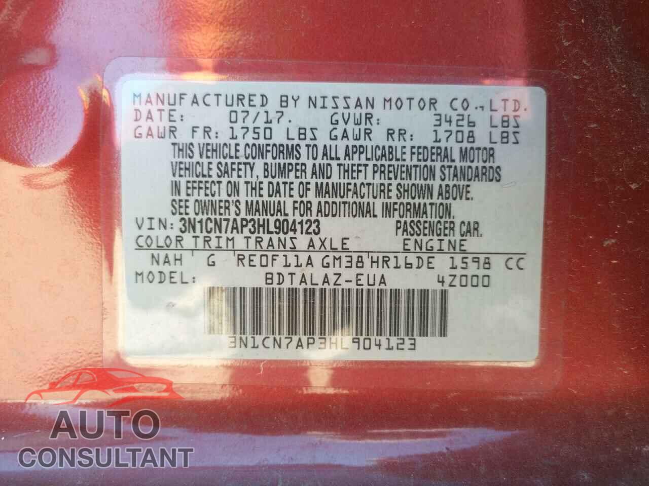 NISSAN VERSA 2017 - 3N1CN7AP3HL904123